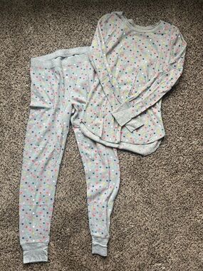 Old Navy Womens' Grey Polka Dot Pajama Set with Multicolor Dots
